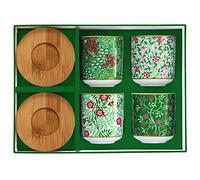 EASY LIFE Floral Fantasy Set 4 Pezzi Bicchierini caffè con Piattini in Bamboo 110ml Porcllana