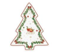 Easy Life Piatto natalizio a forma di abete in porcellana con slitta di Babbo Natale 20.5x25.5 cm