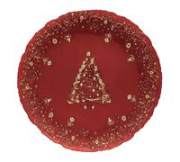 EASY LIFE Piatto Natalizio Rosso con Decoro Oro 33cm Vetro