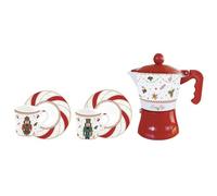 Easy Life Set 2 tazzine caffè espresso di natale con caffettiera e schiaccianoci "Nutcracker Twist" 100 ml