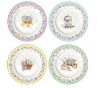 Easy Life Set 4 piatti da dessert pasquali in porcellana con conigli e pulcini "Spring Bloom" D19 cm