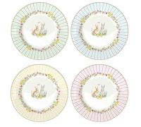 Easy Life Set 4 piatti dessert pasquali in porcellana con conigli "Happy Easter" D19 cm