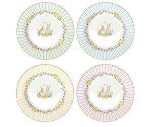 Easy Life Set 4 piatti dessert pasquali in porcellana con conigli "Happy Easter" D19 cm