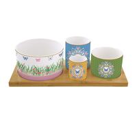 EASY LIFE Spring Parade Set Aperitivo in Bamboo con 4 Ciotole in Porcellana 29x1