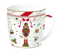 Easy Life Tazza per colazione di natale in porcellana con schiaccianoci e scatola di latta vintage Nutcracker Twist 350 ml