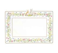 Easy Life Vassoio pasquale rettangolare in porcellana con conigli e fiori "Happy Easter" 36x24 cm