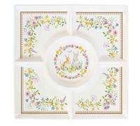 Easy Life Vassoio per aperitivi pasquale in porcellana con conigli e fiori "Happy Easter" 25x25 cm