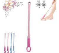 Easy-Reach Deep Cleaning Foot Brush, Foot Scrubber for Wet or Dry Brushing, Toe Gap Cleaning Brush with Long Handle,Silicone Body Scrubber Set for Elderly Senior Men Women (Pink-Short Haired)