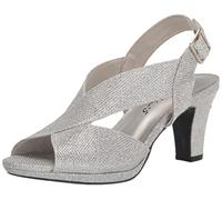 Easy Street Women's Christy Heeled Sandal, Silver Glitter, 9 X-Wide