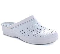 EASY WALK 212 Ciabatte sanitarie Anatomiche da Donna in Vera Pelle Blu e Bianche Antiscivolo.
