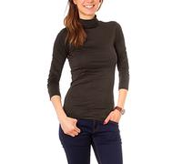 Easy Young Fashion Basic - Maglia da donna a maniche lunghe, con collo alto, espresso