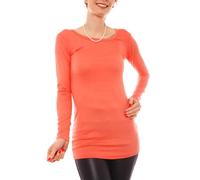 Easy Young Fashion - Maglietta a Maniche Lunghe da Donna Basic - Maglietta Lunga - Skinny Fit 1098A, Corallo, Medium/Large