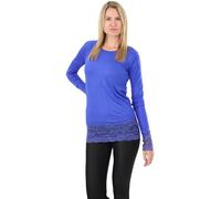 Easy Young Fashion Maglietta a maniche lunghe da donna con pizzo, extra lunga, blu royal, Small/Medium