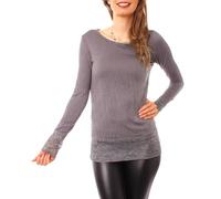 Easy Young Fashion Maglietta a maniche lunghe da donna con pizzo skinny sottomaglia extra lunga, grigio scuro, Medium/Large