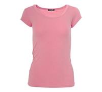 Easy Young Fashion - Maglietta basic da donna con scollo rotondo, a maniche corte, Skinny Fit 1001, Rosa pesca, L