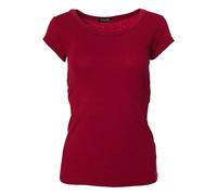 Easy Young Fashion - Maglietta basic da donna con scollo rotondo, a maniche corte, Skinny Fit 1001, rosso scuro, L
