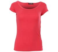 Easy Young Fashion - Maglietta basic da donna con scollo rotondo, a maniche corte, Skinny Fit 1001, rosso fragola, M