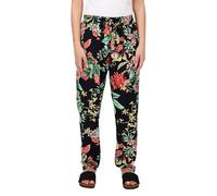 Easy Young Fashion Pantaloni estivi da donna - Pantaloni floreali per il tempo libero con elastico in vita - Pantaloni lunghi Boho - Pantaloni da spiaggia in cotone 777, Nero floreale, 40-44