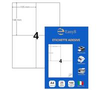 Easy8 105x148 25 Fogli, Etichette Adesive A4, Bianche, Senza Margini