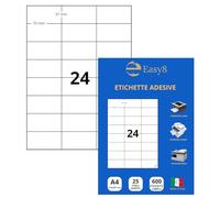 Easy8 70x37 25 Fogli, Etichette Adesive A4, Autoadesive, Senza Margine, Stampabili, Bianche, compatibili con tutte le stampanti Laser, Getto d'Inchiostro, Fotocopiatrici