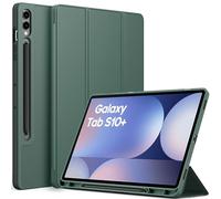 EasyAcc Custodia Cover Compatibile con Samsung Galaxy Tab S9 FE+/ S9+/S10+ 12.4 Pollici 2023 con Cover Leggero Supporto in Pelle PU, SM-X810 (Wi-Fi)/SM-X816B (5G Global)/SM-X818U, Verde Notte Scuro
