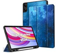 EasyAcc Custodia per Redmi Pad Pro 12.1 / Xiaomi Poco Pad 12.1 con portapenne 2024, Custodia protettiva ultrasottile in TPU con funzione stand (cielo stellato blu)