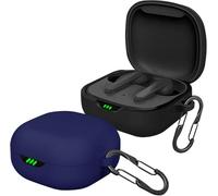 easyBee 2 Pacchi Cover Custodia in Silicone Compatibile con JBL Live Pro+ TWS/JBL Live Pro 2 TWS Cuffie Bluetooth e 2 Moschettone Portachiavi, Protezione Completa Antiurto - Nero e Blu