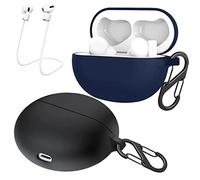 easyBee 2 Pacchi Cover Custodia in Silicone Compatibile con OPPO Enco X2 Cuffie Bluetooth e 2 Moschettone Portachiavi 2 Cinturino Anti-perdita, Protezione Completa Antiurto - Nero e Blu