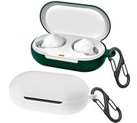 easyBee 2 Pacchi Cover Custodia in Silicone Compatibile con Sony WF-C500 Cuffie Bluetooth e 2 Moschettone Portachiavi, Protezione Completa Antiurto - Bianco e Verde Scuro
