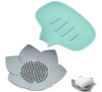 easyBee 2 Pezzi Porta Saponetta in Silicone con Scarico - Portasapone Autodrenante, A Prova di Schizzi per Bagno Doccia Cucina, Robusto Antiscivolo (Verde/Grigio)