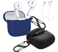 easyBee Custodia compatibile con Huawei FreeBuds SE 2 / FreeBuds SE 3, con 2 moschettoni, 2 cinghie anti-smarrimento, custodia in silicone liquido custodia per cuffie, Nero e Blu