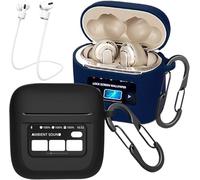 easyBee Custodia compatibile con JBL Tour Pro 2, con 2 moschettoni, 2 cinghie anti-perdita, custodia in silicone liquido, ultra sottile, antiurto, custodia per cuffie Bluetooth, colore nero e blu