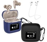 easyBee Custodia compatibile con JBL Tour Pro 3 Earbuds, con 2 cinghie anti-perdita, custodia in silicone liquido, antiurto, custodia per cuffie Bluetooth, colore nero e blu