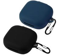 easyBee Custodia compatibile con Shokz OpenFit Air Open Ear Earbuds [con 2 moschettoni], custodia in silicone liquido, ultra sottile, antiurto, custodia per cuffie Bluetooth, colore: nero e blu