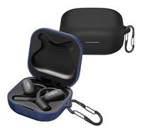 easyBee Custodia compatibile con Shokz OpenFit Open Ear Earbuds [con 2 moschettoni], custodia in silicone liquido, ultra sottile, antiurto, custodia per cuffie Bluetooth, colore: nero e blu