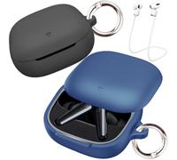 easyBee Custodia compatibile con Soundcore Liberty 5, 2 moschettoni anti-perdita, custodia in silicone liquido, antiurto, custodia per cuffie Bluetooth, colore nero e blu