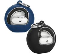 easyBee - Custodia protettiva compatibile con cuffie Soundcore V40i, con 2 portachiavi, in morbido silicone liquido ultra sottile, antiurto, confezione da 2, colore: nero e blu