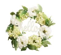 EasyByMall Ghirlanda di ortensie artificiali, 40 cm, con cartello Hello, decorazione da parete in seta per porta d'ingresso, interni ed esterni, festa di nozze