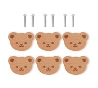 EasyByMall Maniglie per cassetti in legno a forma di orso, per armadi e armadi, in legno naturale, confezione da 6 pezzi, con viti, marrone
