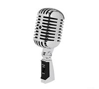 EasyByMall Microfono dinamico per karaoke per canto, in metallo, stile vintage, portatile, wireless, compatibile con canto karaoke, spettacoli teatrali (argento)