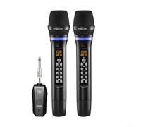 EasyByMall Microfono wireless portatile, ricaricabile a doppio canale, tecnologia wireless UHF, portata 30 m, per karaoke, canto, DJ (confezione da 2)