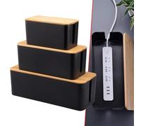 EasyByMall Scatola per la gestione dei cavi con coperchio in legno, grande organizer per cavi per nascondere ciabatte e cavi, contenitore in plastica ABS per casa ufficio TV, nero