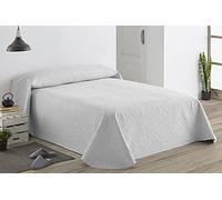 EasyCosy - Copriletto Trapuntato Reversibile Bouti FLORAL, Copriletti 150-240x270cm. Bianco/Azzurro.