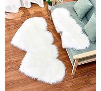 Easygou - Tappeto a forma di cuore, doppio cuore, in finta pelle di pecora, morbido e lungo, morbido, morbido, morbido, per la camera da letto delle ragazze, divano e per la casa (bianco, 35 x 70 cm