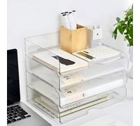 Easyhomie Vassoio portadocumenti A4 impilabile a quattro livelli, vassoio multifunzionale per lettere e documenti, organizer da scrivania, pratico spazio per riporre la scrivania (trasparente)