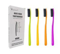EasyHonor - Spazzolino da denti con testa enorme, medio morbido, senza BPA, per una corretta cura dentale, confezione da 4 con setole nere di carbone.