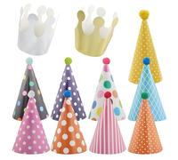 EASYKEENECOM 11 cappelli per feste di compleanno con pompon, cappelli per feste, cappelli da festa, cappello di compleanno, corona di compleanno per bambini, decorazione di compleanno per bambini, 26