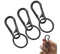 EASYKEENECOM 3 portachiavi con moschettone, anelli portachiavi, metallo, nero e argento, a forma di D, non bloccanti, per escursioni, campeggio, ciclismo, pesca, viaggi