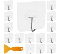 EASYKEENECOM 32 ganci adesivi con raschietto, ganci autoadesivi trasparenti senza foratura, gancio adesivo impermeabile, gancio per asciugamani in acciaio inox, per cucina, bagno, parete, ufficio,