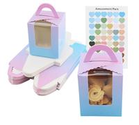 EASYKEENECOM 32 scatole singole per cupcake, scatole di carta da forno, scatole singole per cupcake, con finestra trasparente, manico e inserto (gradienti)